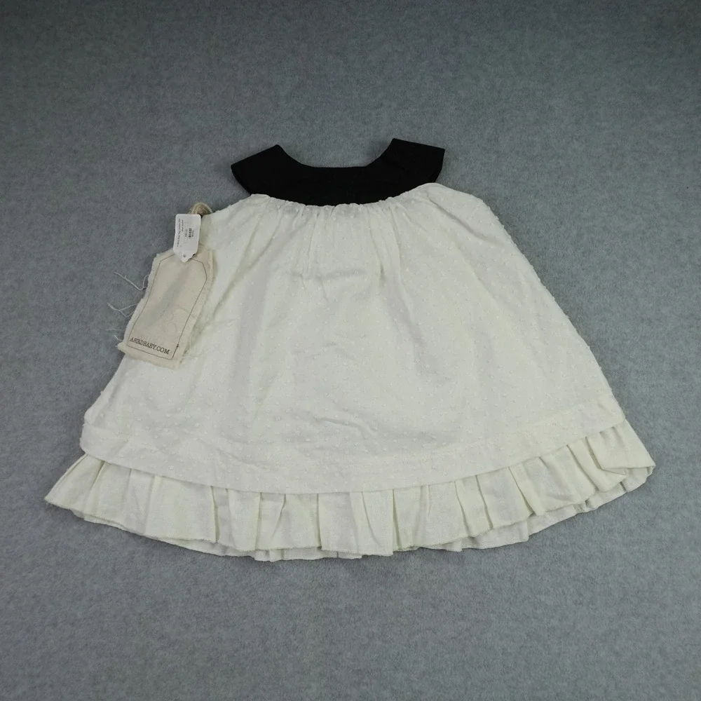 A.Bird Ruffle Outfit Set Girls 2/3 Cream Black Boutique Linen Lacy Pant